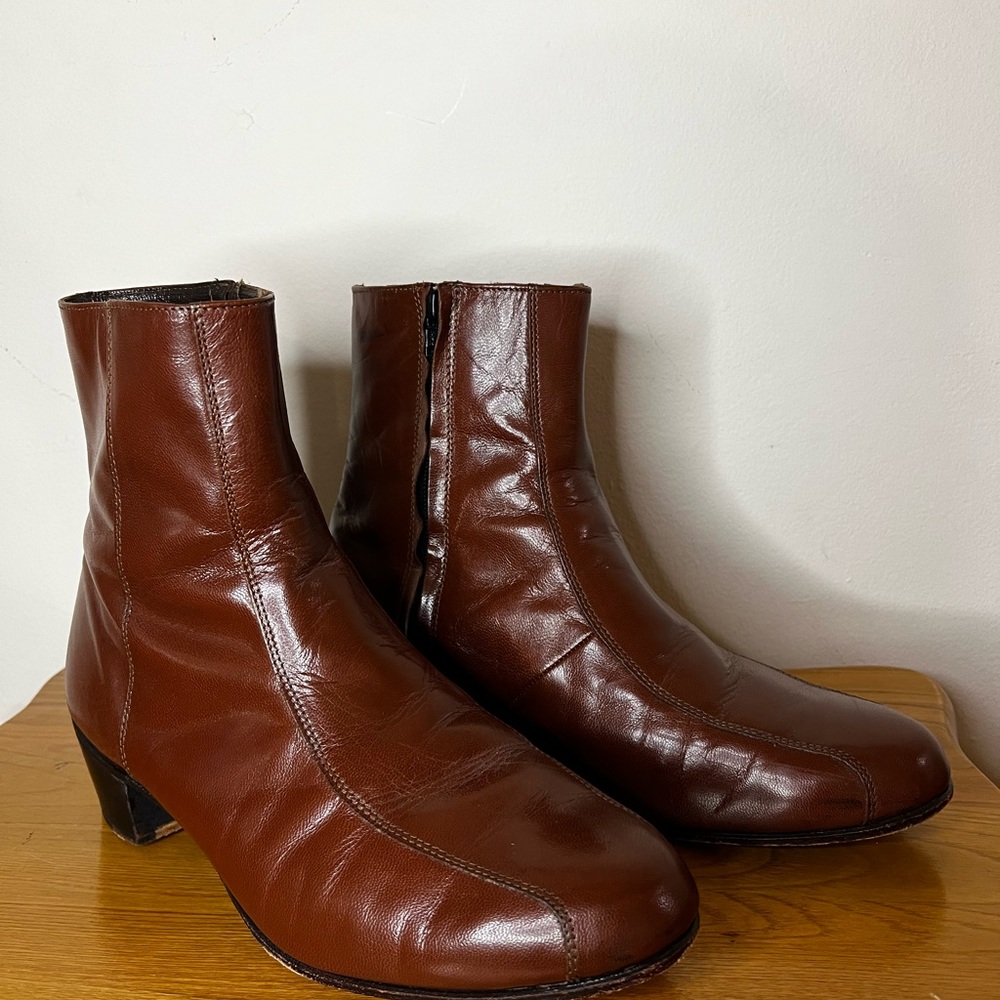 FLORSHEIM Duke Bicycle Toe Cognac Leather Ankle Boots Sz 9.5  3E